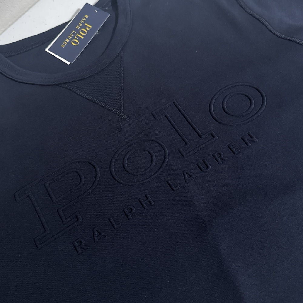 NEW Polo Ralph Lauren Men's Large Aviator Navy Embossed Double Knit Sweatshirt L